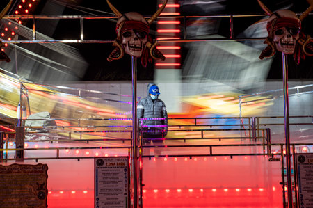 Terni, Italy December 17 2021: panning at luna park for the enjoyment of youngsters and childrenのeditorial素材