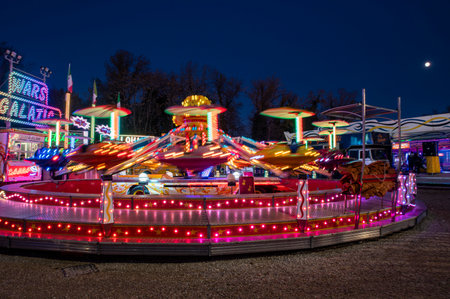 Terni, Italy December 17 2021: terni funfair with attractions for funのeditorial素材