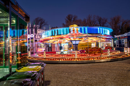 Terni, Italy December 17 2021: terni funfair with attractions for funのeditorial素材