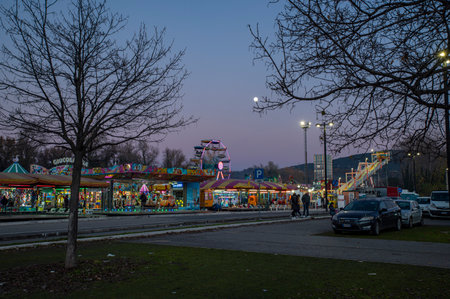Terni, Italy December 17 2021: terni funfair with attractions for funのeditorial素材