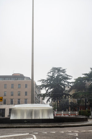 terni, italy january 17 2022: terni square of people and the town called Palazzo Spada with fogのeditorial素材