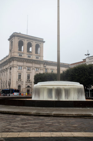 terni, italy january 17 2022: terni square of people and the town called Palazzo Spada with fogのeditorial素材