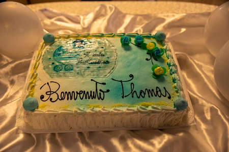 baptism cake for a child with my baptism welcome thomasの写真素材