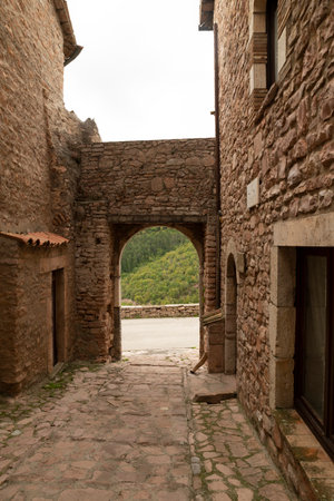 alleys of Macerino, a historic stone town, inhabited only in summerの写真素材