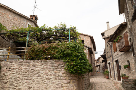 alleys of Macerino, a historic stone town, inhabited only in summerの写真素材