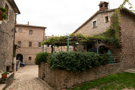 alleys of Macerino, a historic stone town, inhabited only in summerの写真素材