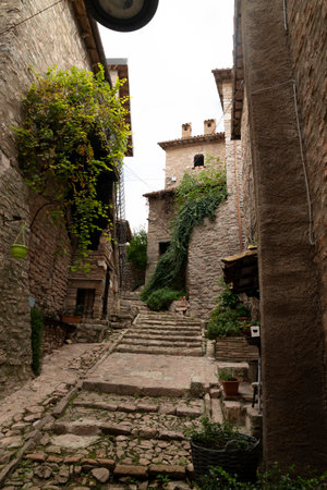 alleys of Macerino, a historic stone town, inhabited only in summerの写真素材