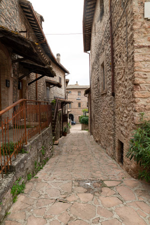alleys of Macerino, a historic stone town, inhabited only in summerの写真素材