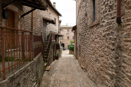 alleys of Macerino, a historic stone town, inhabited only in summerの写真素材