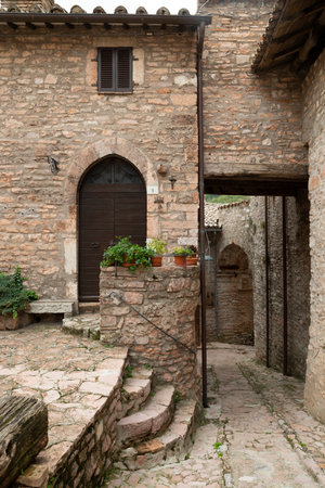 alleys of Macerino, a historic stone town, inhabited only in summerの写真素材