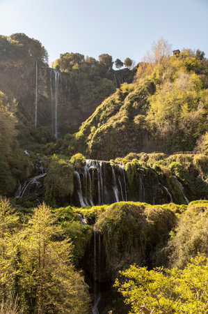 waterfall of marmore closed seen from the front on a sunny dayの写真素材