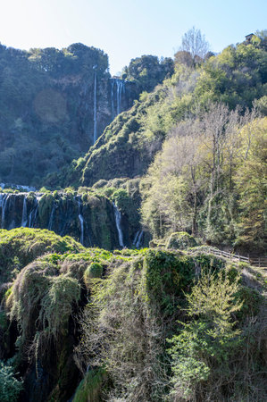 waterfall of marmore closed seen from the front on a sunny dayの写真素材