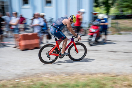terni, italy august 05 2023:cycling race panning photographsのeditorial素材