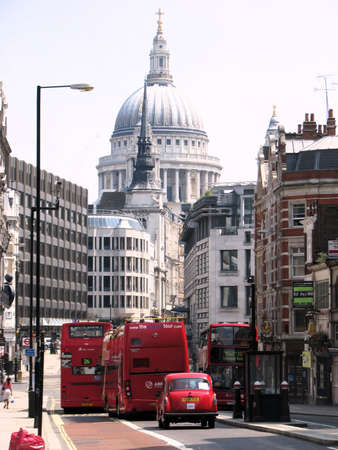 London, England: June 26, 2010 - Busy street in London, view at Cathedralのeditorial素材