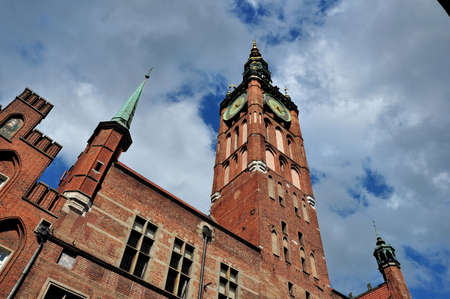 Main Town Hall clock tower in the Old Town of Gdansk in Poland