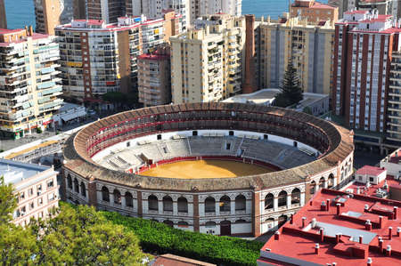 View of Malaga, Spain with the Plaza de Toros bullring
