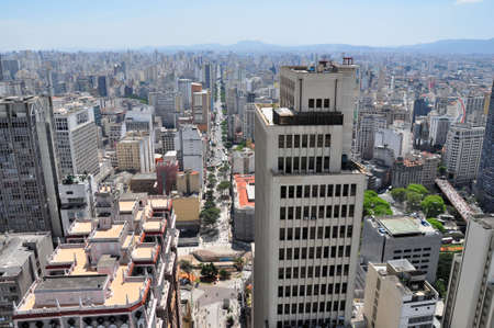 View of Sao Paulo skyline and Avenida Sao Joao seen from the Banespa Building, Brazil.の写真素材