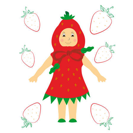 Cute little girl in a beautiful dress like strawberries.のイラスト素材