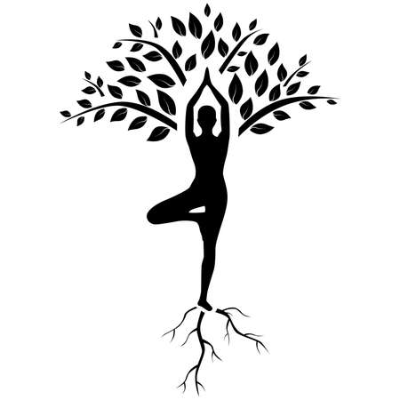 silhouette of man in tree pose in art processing .のイラスト素材