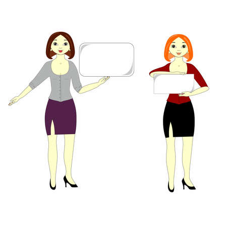 Girls with empty  tablets for your text.のイラスト素材