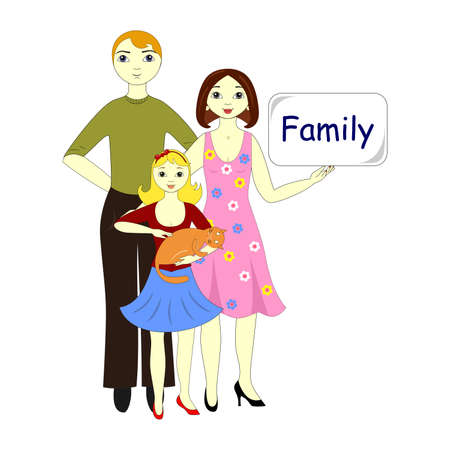 the vector illustration dedicated to the friendly family: mother, father and daughter.のイラスト素材