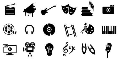 set of icons dedicated to arts: painting, music, literature, ballet, theater and cinema.のイラスト素材