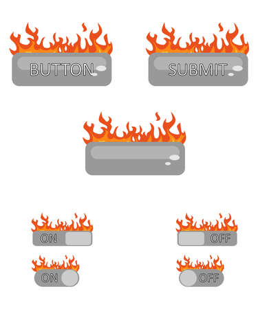 Illustration with a set of elements of interfaces decorated with fire.のイラスト素材