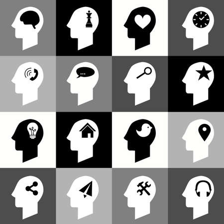 Icons in the style of a flat design on the theme of different thoughts of peoples.のイラスト素材