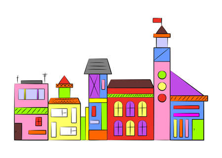 illustration with original and unusual street in style of comics.のイラスト素材