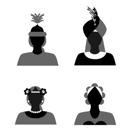 set of silhouettes of womans of different nationalities in their national costumes.のイラスト素材