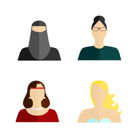 set of silhouettes of  different womans in different costumes.のイラスト素材