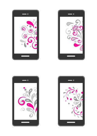 illustration of smartphones on the background of a beautiful flower pattern.のイラスト素材