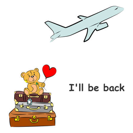 Illustration with teddy bear and suitcases on the theme of travel.のイラスト素材