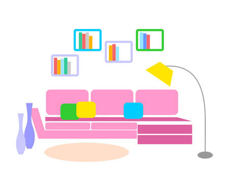 the bright and colorful illustration of a modern interior.のイラスト素材