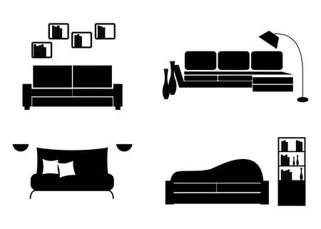 the illustration of a modern interiors in black.のイラスト素材