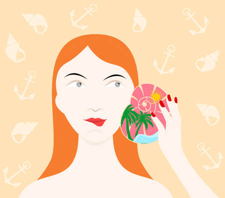 illustration of a girl who dreams of a vacation.のイラスト素材