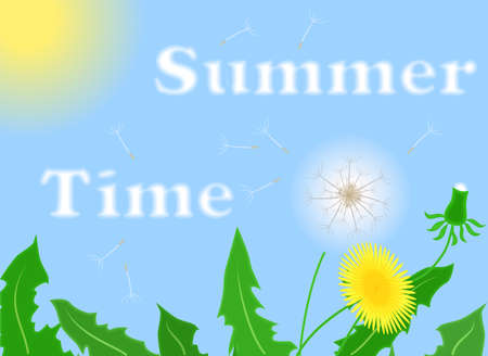 illustration on the theme of spring and summer with the beautiful flowers - dandelions.のイラスト素材