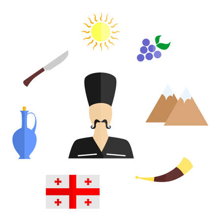 set of icons in the style of a flat design on the theme of Georgia.のイラスト素材