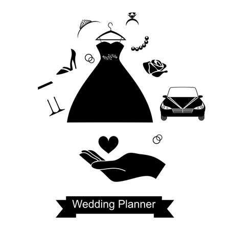 illustration in the style of flat design on the theme of a wedding planner.のイラスト素材