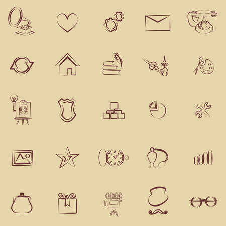 set of icons in style of vintage on the subject of business and technologies.のイラスト素材