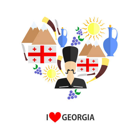 set of icons in the style of a flat design on the theme of Georgia.のイラスト素材