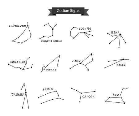 Illustration - set - with signs of zodiac in black.のイラスト素材