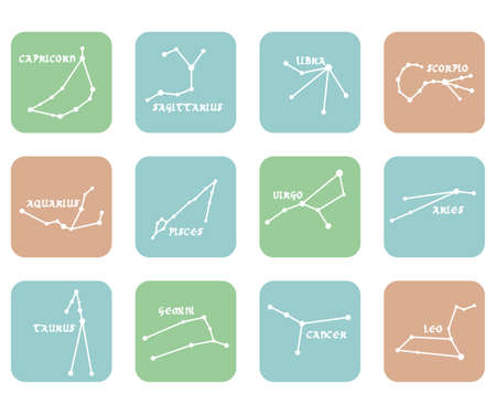Illustration - set of icons - with signs of zodiac.のイラスト素材