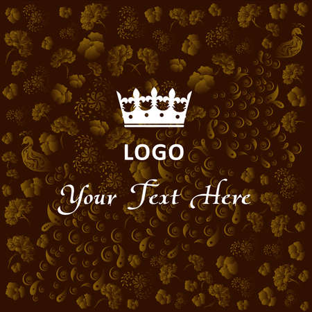beautiful illustration - logo with crown on the background of the gold pattern.のイラスト素材