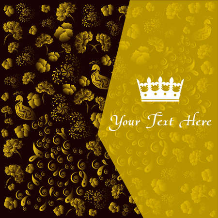 beautiful illustration - template with crown on the background of the gold pattern.のイラスト素材