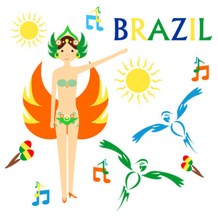 illustration in style of flat design dedicated to Brazil and the carnival.のイラスト素材