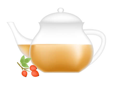 illustration with beautiful glass teapot and herbal tea.のイラスト素材