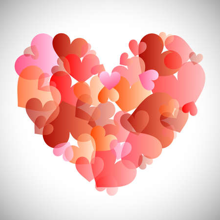 bright and beautiful illustration with hearts in red and pink.のイラスト素材