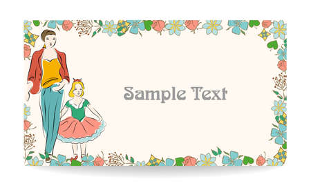 beautiful and bright illustration - card - with the mother and daughter.のイラスト素材
