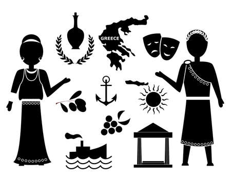 set in the style of a flat design on the theme of greece.のイラスト素材